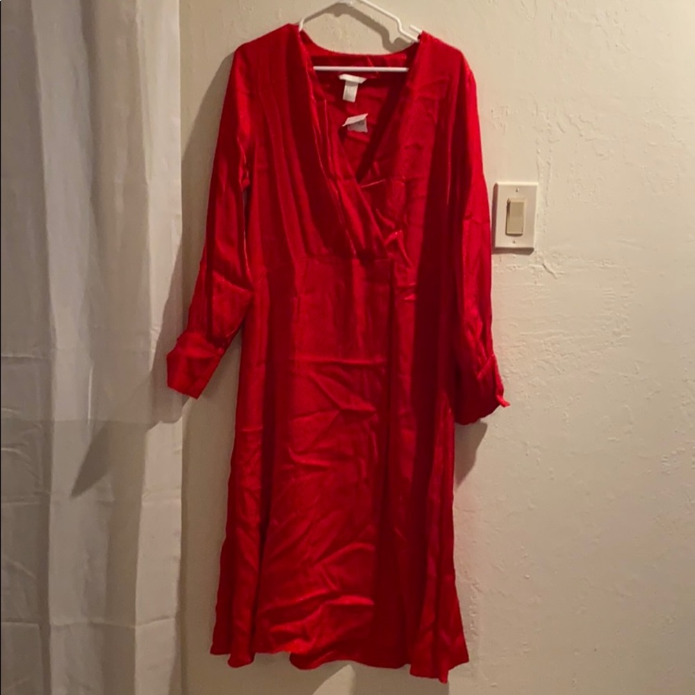 H&M silk based red dress